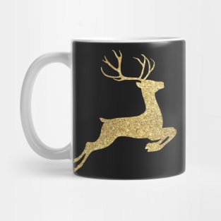 Gold Faux Glitter Christmas Reindeer Mug